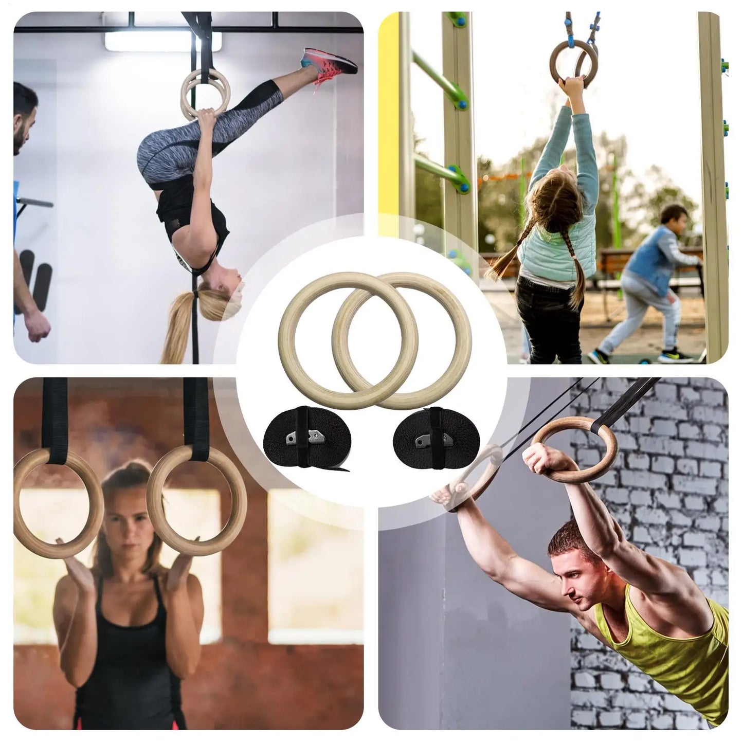 Gym Rings For Men Non-slip Fitness Rings Home Fitness Equipment Sturdy Exercise Rings Pull Up Ring For Pull-Ups Gymnastics