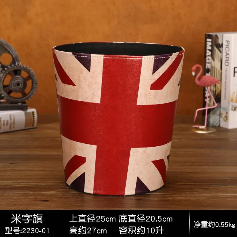European Leather Trash Can Household Large British Style Storage Bucket Lidless Waste Paper Basket Household Items