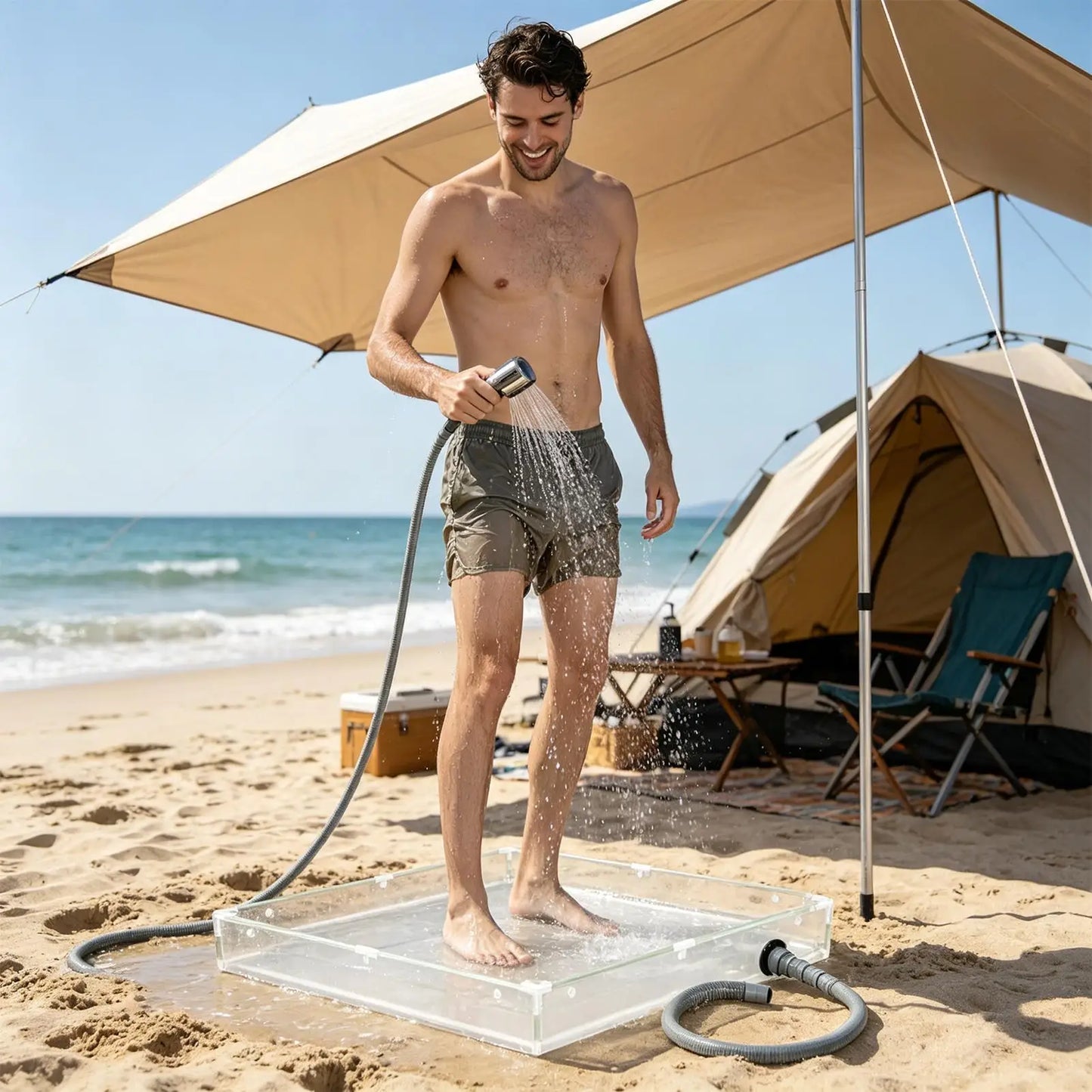 portable shower pan Portable PVC Bathing Tray Outdoor Base Shower Tub for RV Motorhome Trailer Tent Camping Hiking