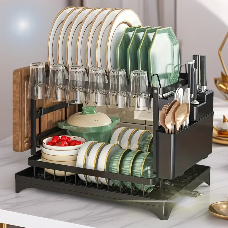 Kitchen bowl rack, drain rack，1pc Double-layer Tableware Drain Rack, Chopsticks Water Cup Cutting Board Kitchen Storage Rack, La