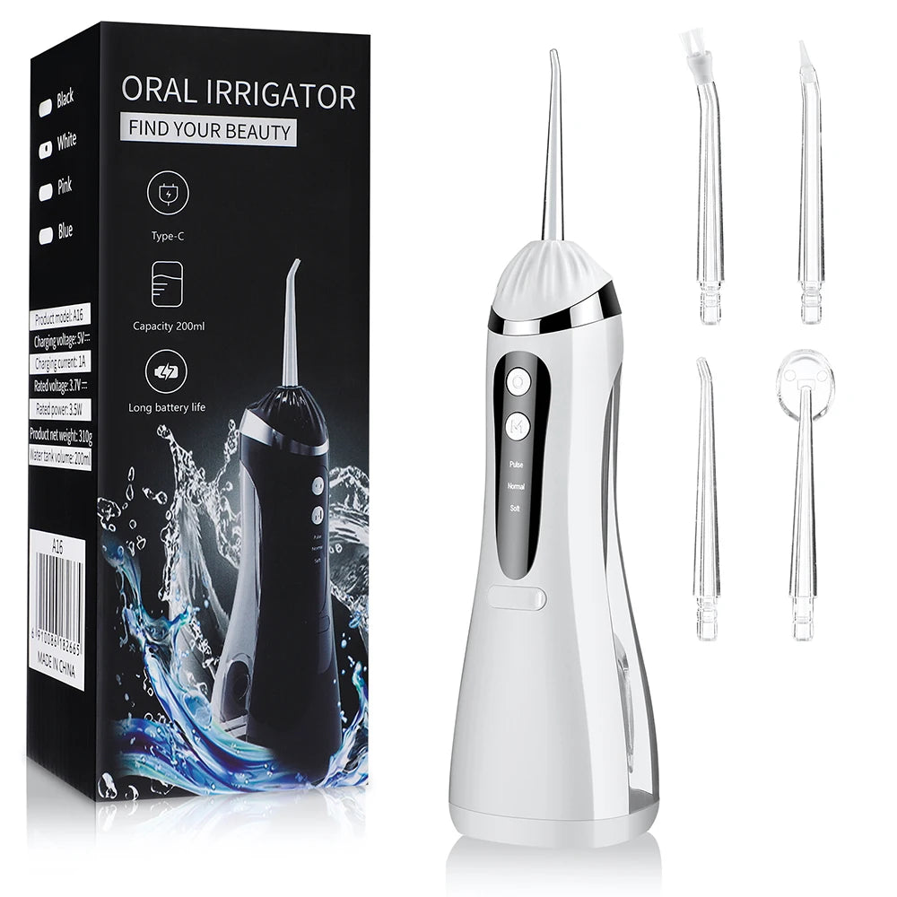 Cordless Oral Irrigator Portable 3 Cleaning Modes Waterproof  Dental Cleaner with 4 Nozzles for Gum Cleaning Dental Floss Device