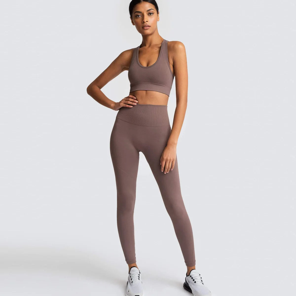 Women's Seamless Yoga Set Fitness Crop Top & Tummy Control High Waist Leggings with Built-in Bra Workout