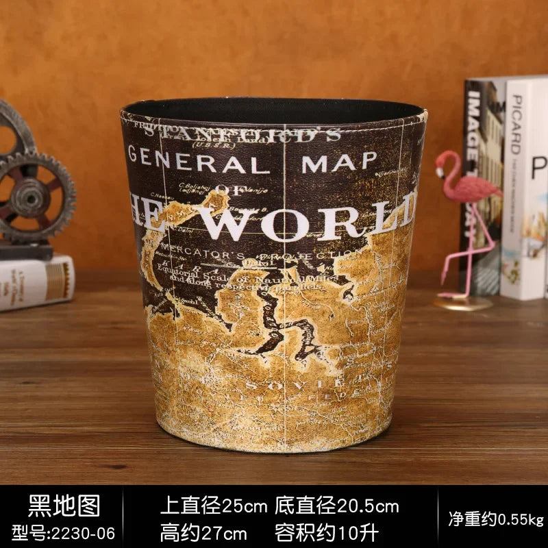European Leather Trash Can Household Large British Style Storage Bucket Lidless Waste Paper Basket Household Items