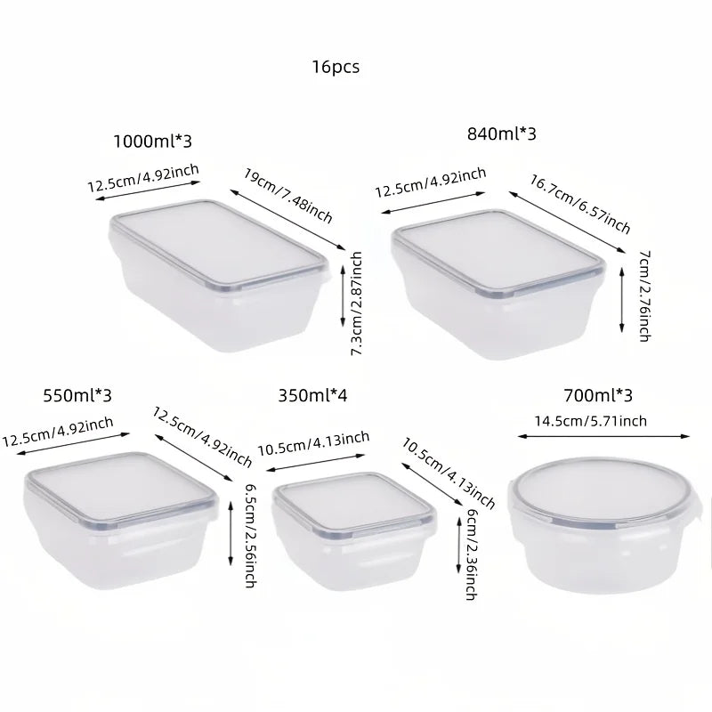 12/16/24pcs Reusable Food Storage Container with Lid, Sealed Plastic Box, Suitable for Kitchen Storage/Picnic/Camping and Office