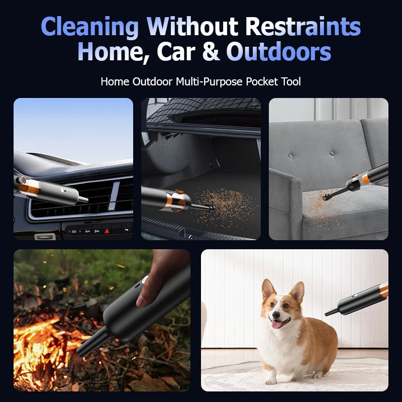 Compact vacuum cleaner is suitable for computer rooms, indoor and outdoor areas, and cars. It has extremely strong suction power