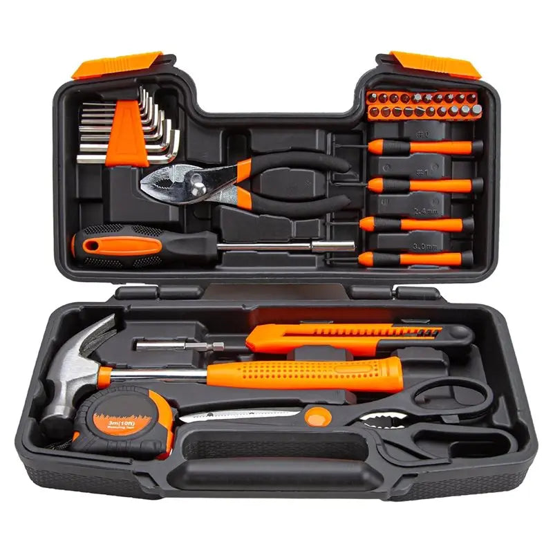 A69eessential Home Repair Set 39-Piece Household Tools Kit Plastic Toolbox Storage Case