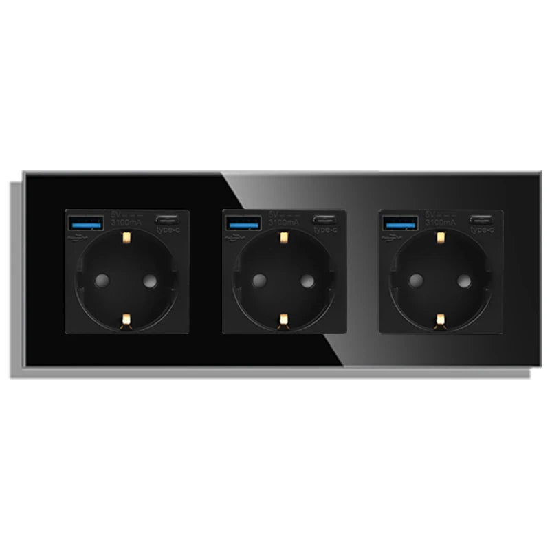 Bingoelec Black Sockets And Switches With Crystal Glass Panel Home Improvement