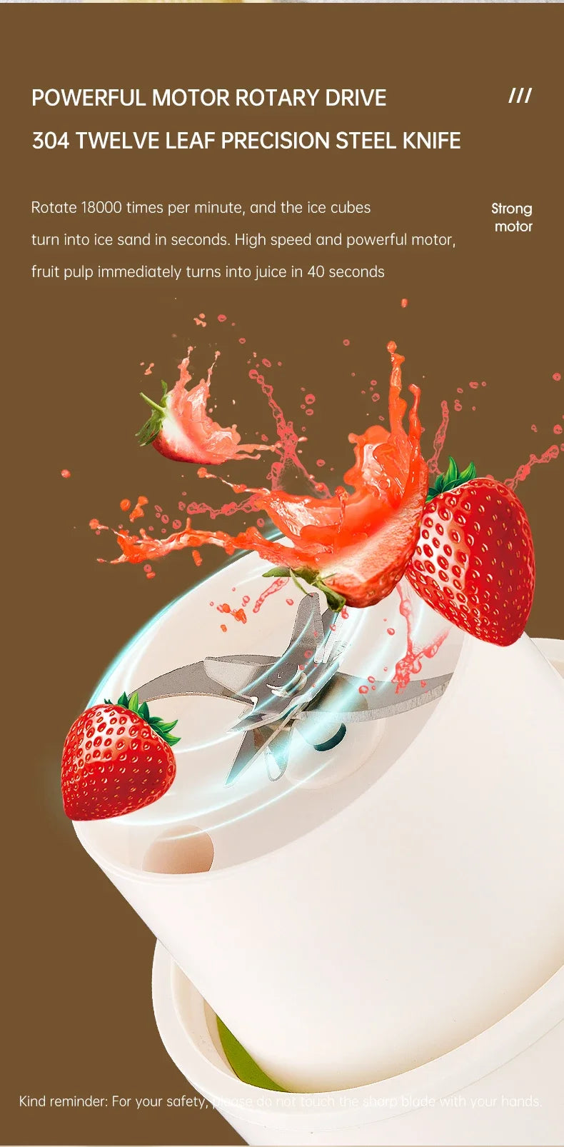 Portable Multi-function USB Wireless Juicer 12-blade Head Fast Juice Extraction 2600mAh Capacity Indoor and Outdoor Mixing Cup