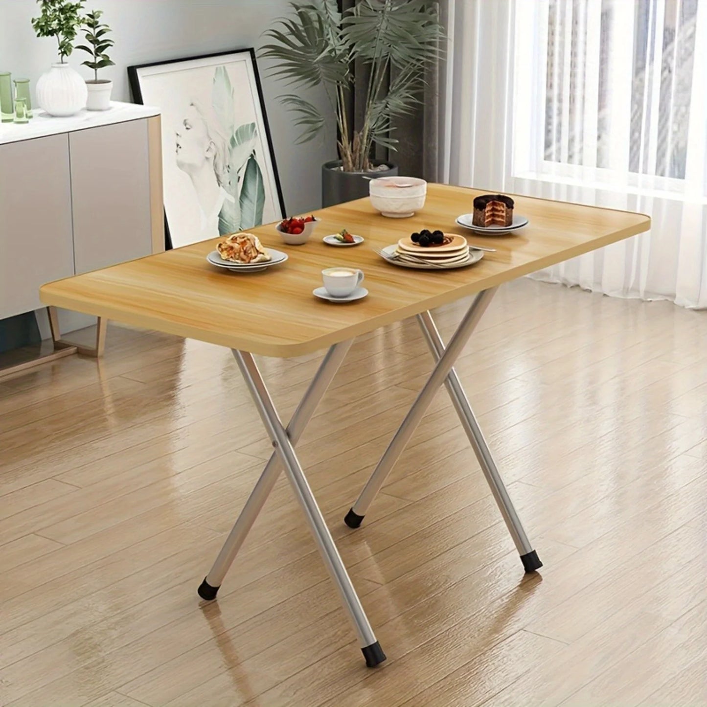 Compact and Durable Folding Table - High Density Hardwood, Metal Frame, No Power Supply - Suitable for Dormitory, Rental, Resta