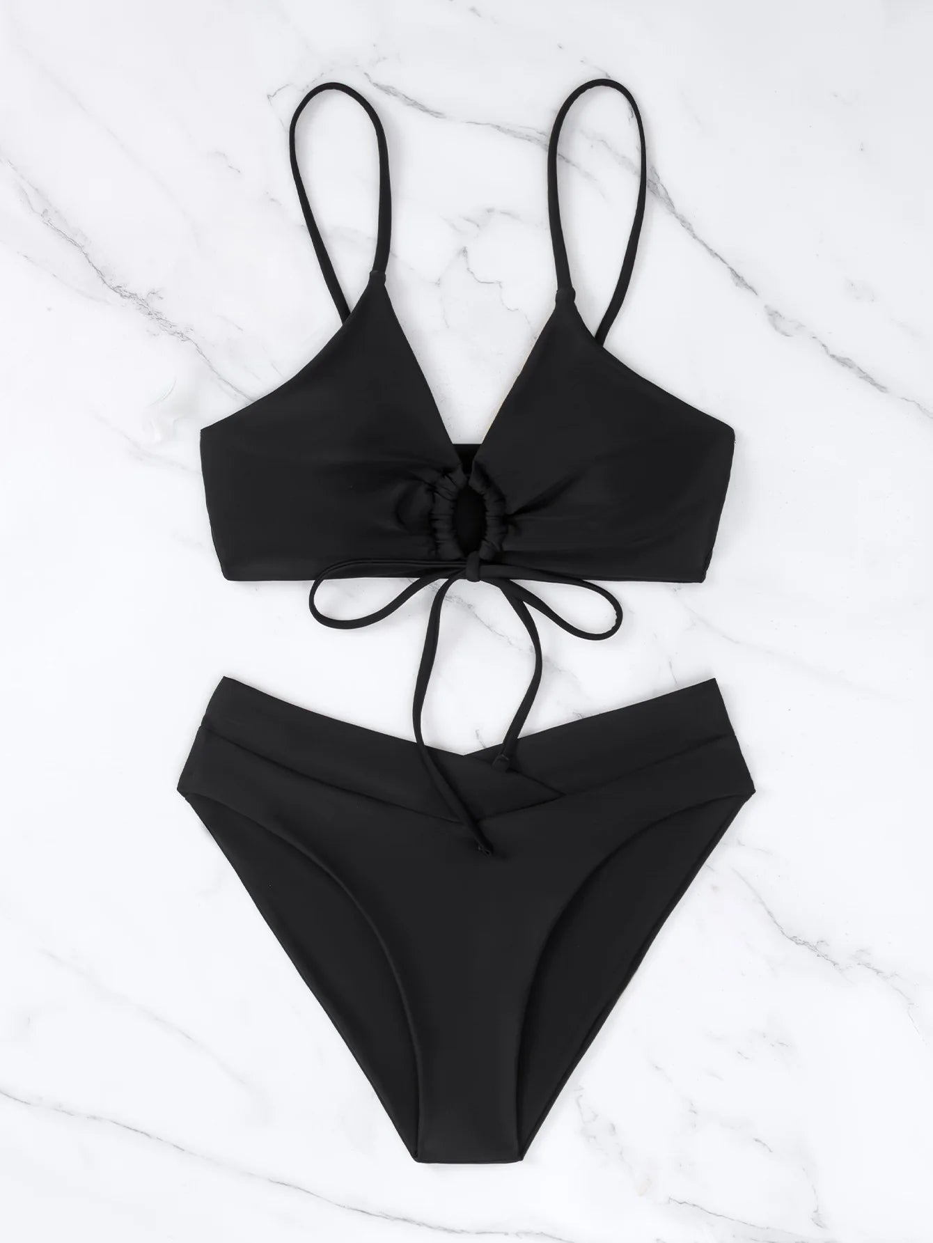 New Women's Swimsuit High Waist Two Piece Bikini Set Hollow Out V-neck Bandage Cross Backless Beach Swimwear Summer Bathing Suit