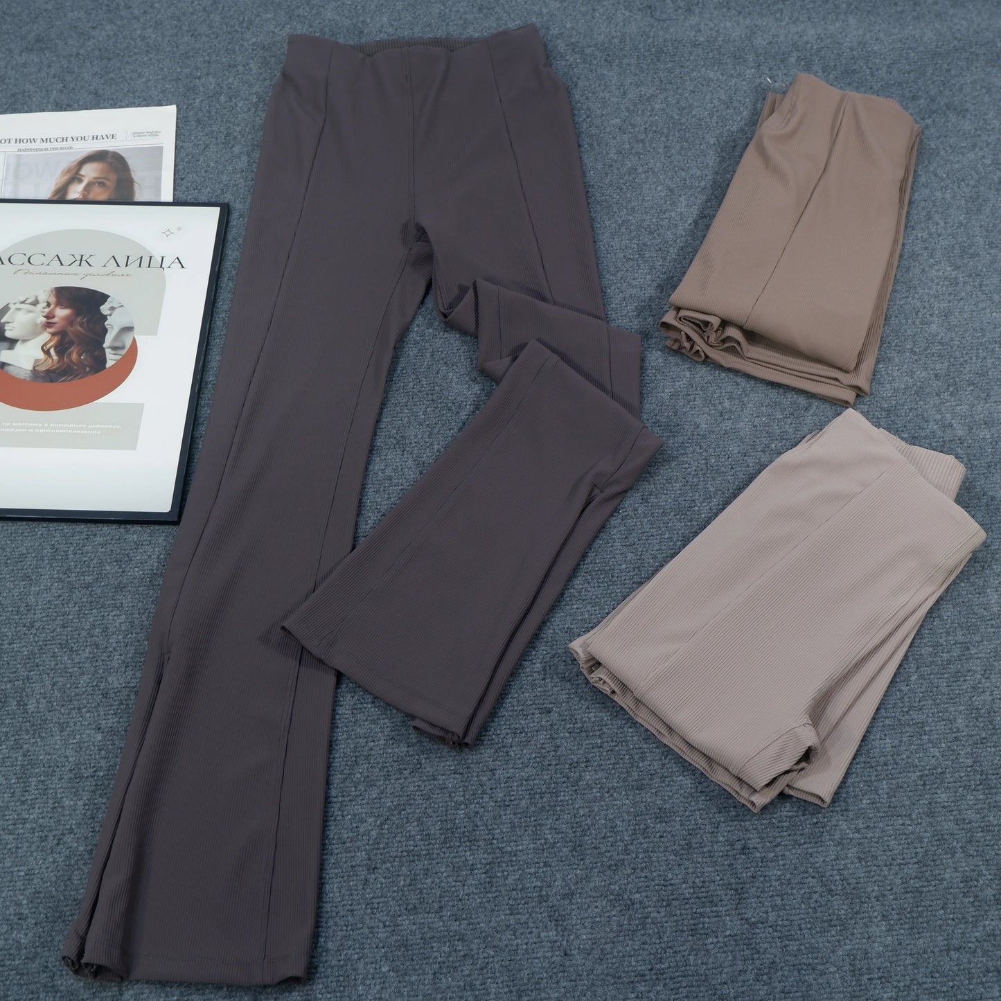 Yoga Pants for Women, High-Waisted, Ribbed, Flared, Comfortable