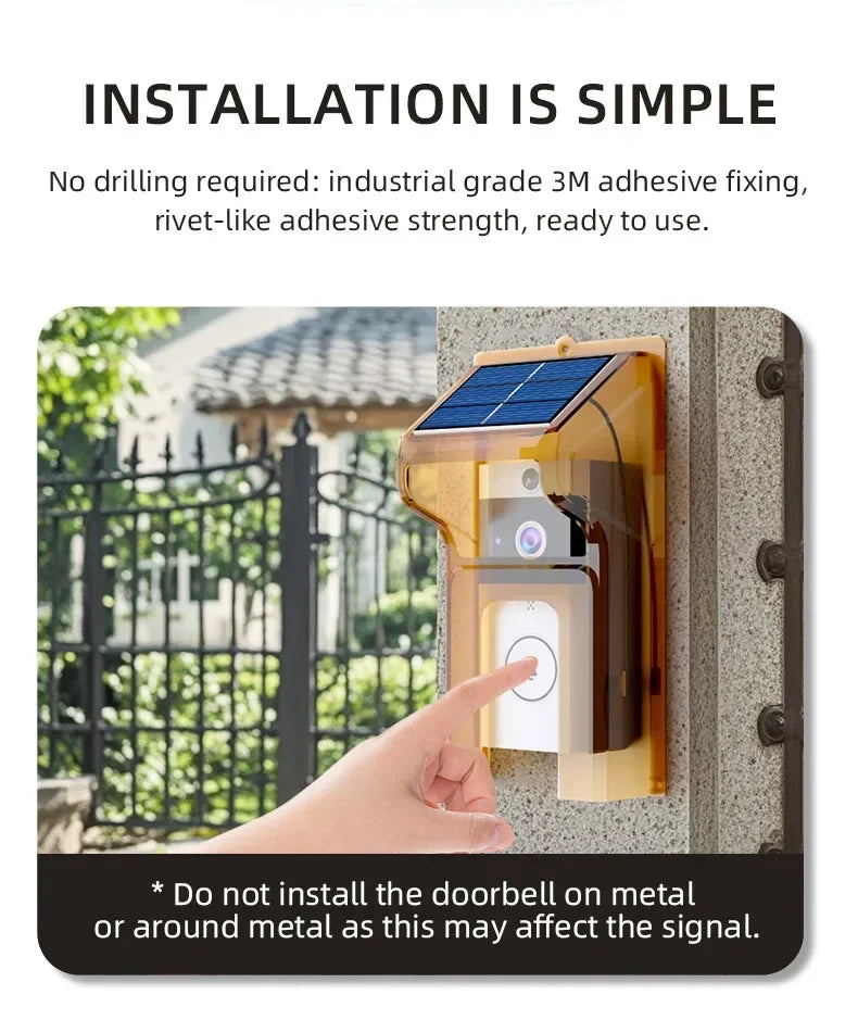 Outdoor Wireless Doorbell with Solar Cover Camera Wifi Digital Door Peepholes Waterproof Smart Home Intercom Video Eye Ring Bell
