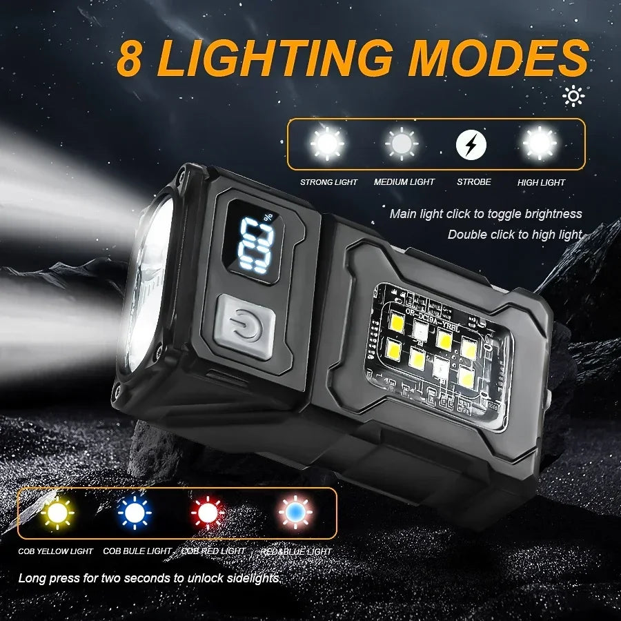 Portable LED COB Flashlight Rechargable Lantern Portable Side COB Torch with Hat Clip Torch for Outdoor Camping Emergency Lamp