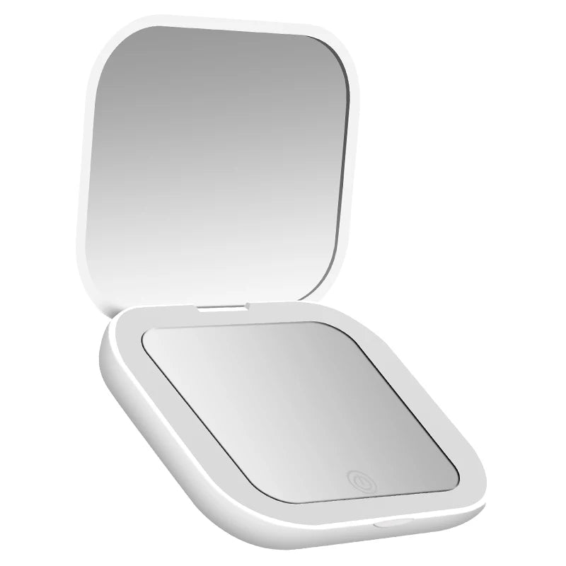 Compact, mini folding cosmetic mirror with lighting, portable, handheld, small pocket travel cosmetic mirror with a magnificatio