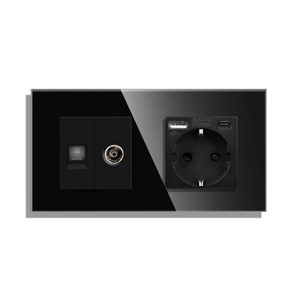 Bingoelec Black Sockets And Switches With Crystal Glass Panel Home Improvement