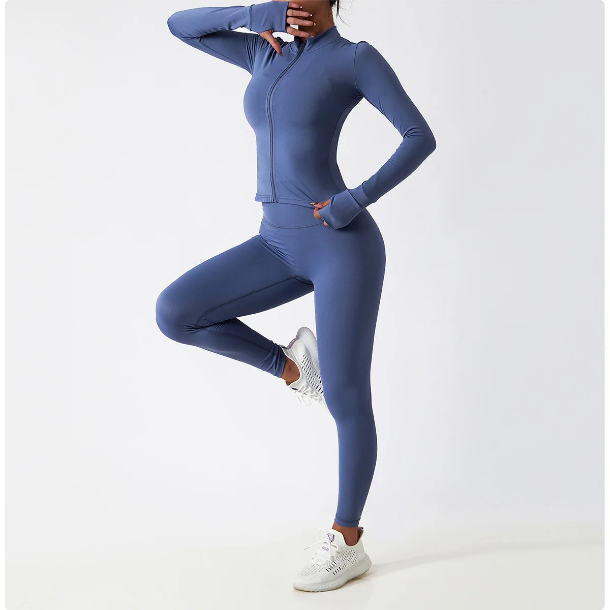 2 PCS Sportswear Women Yoga Set Gym Clothes Athletic Wear Yoga Suits Fitness Set Tracksuits Sports Bra Long Sleeve Gym Leggings
