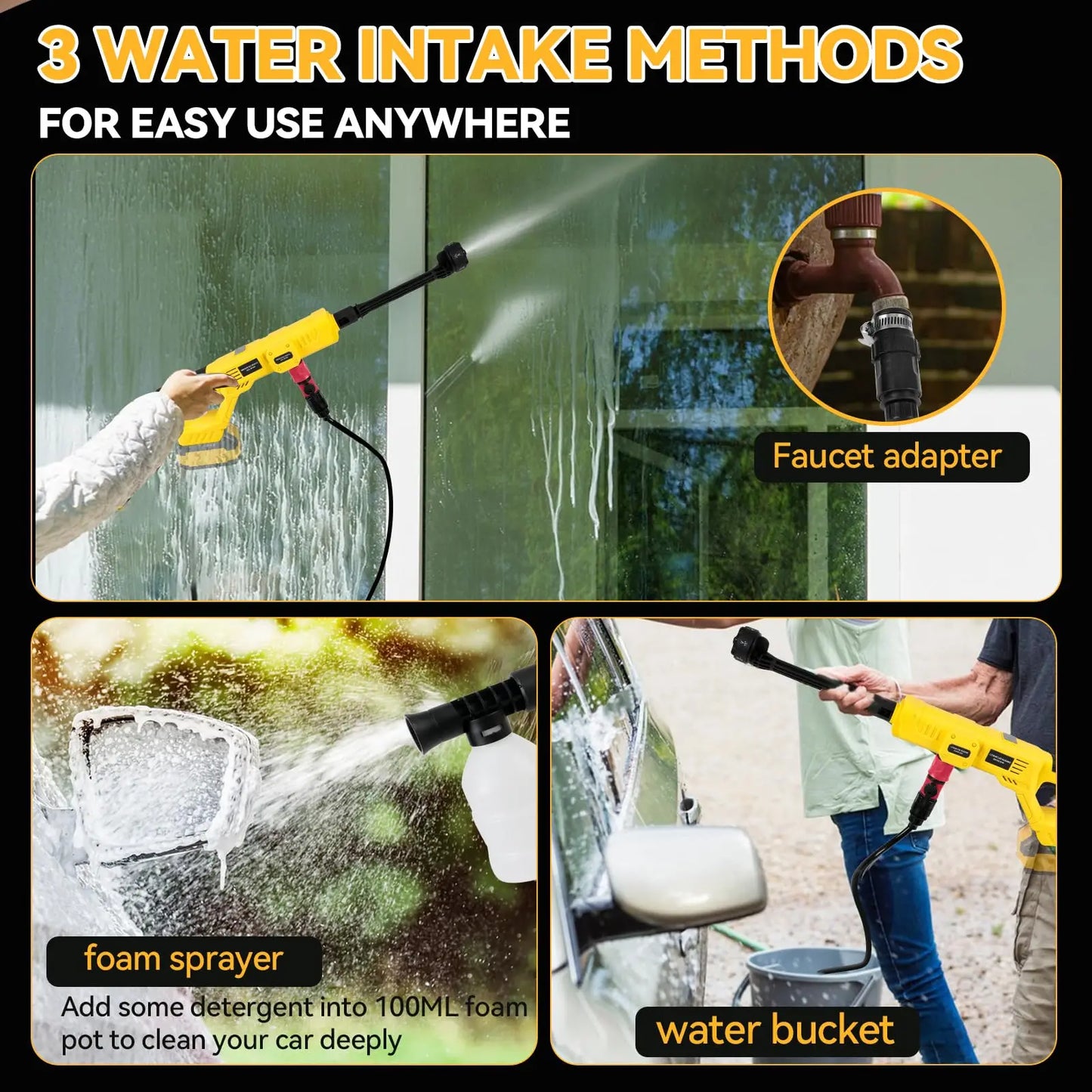 Cordless Garden Irrigation Cleaning Tool Compatible with Dewalt 20V Battery 6 IN 1 High Pressure Car Washer Gun