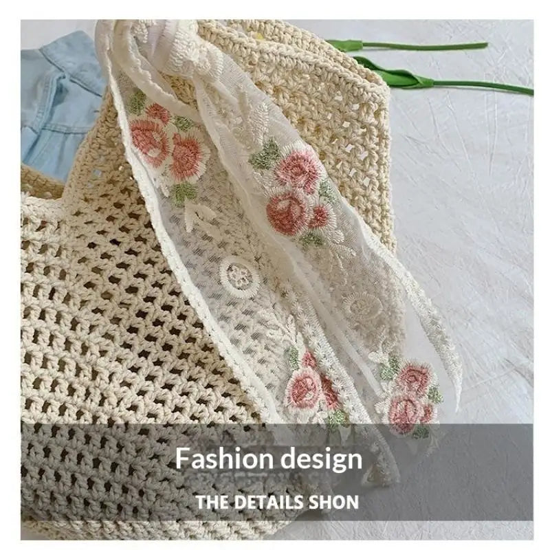 Woven Large Capacity Women's Shoulder Bag Handmade Perfect for Beach Adventures and Daily Essentials