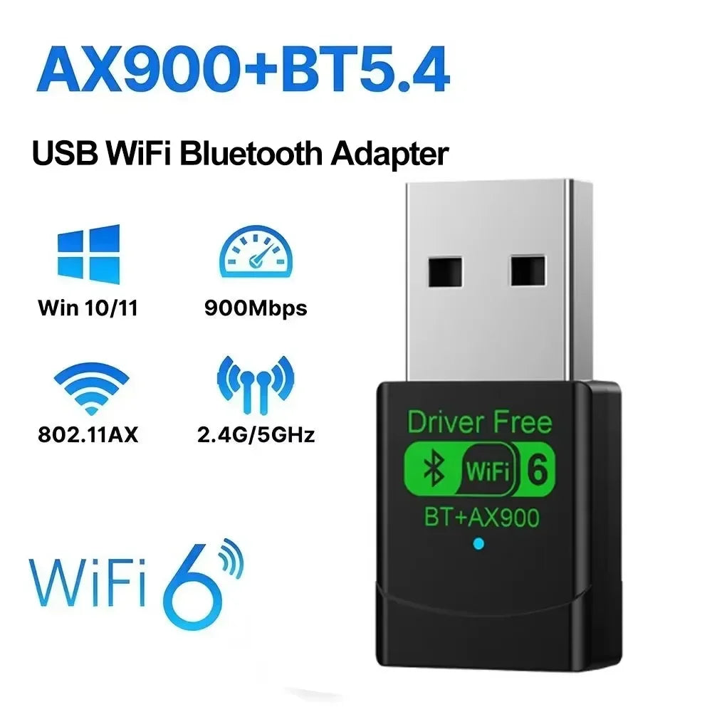 Wifi 6 Mini USB Dongle Network Card BT 5.4 Receiver Dongle AX900 For Win 10/11 PC Dual Band 2.4G/5Ghz