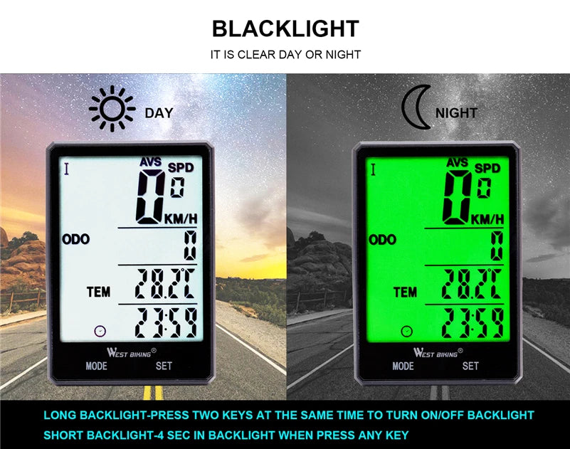 WEST BIKING Bike Compuer Stopwatch IPX6 Waterproof 2.8In Cycling Speedometer Wireless Multifuction 2 Backlight Modes Odometer