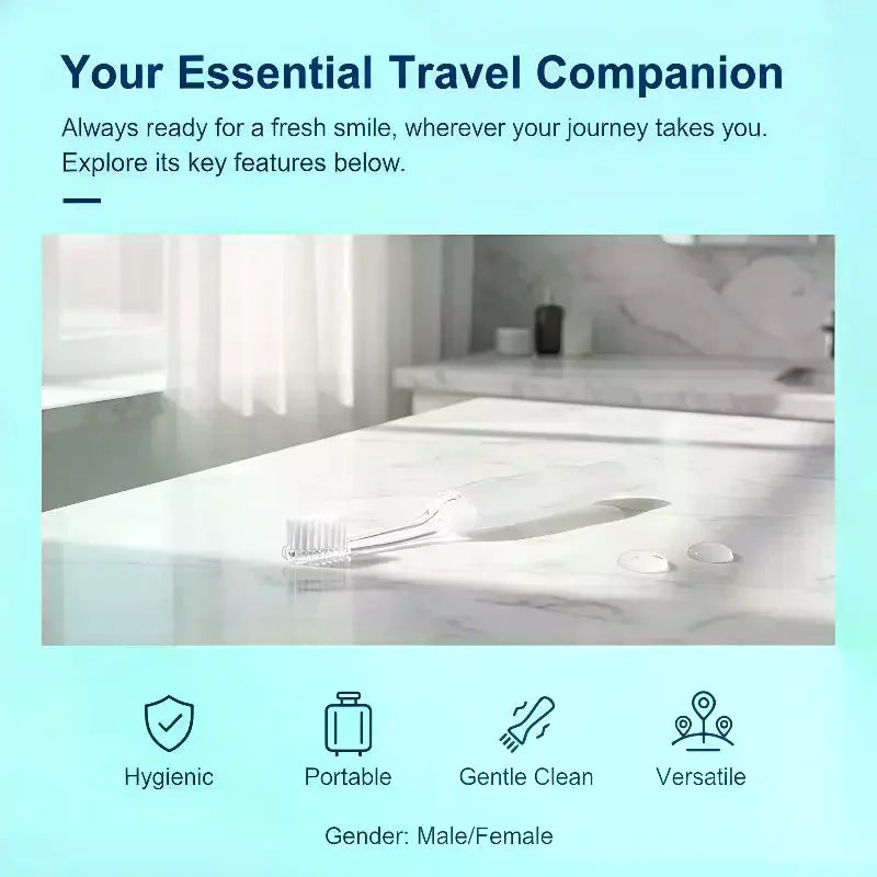 Compact Disposable Toothbrush – Foldable Design with Sanitary Cap for Outdoor Adventures & Business Trips