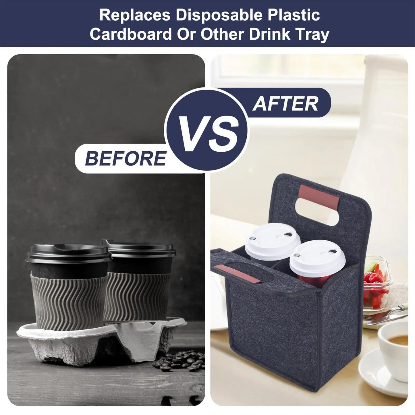 Reusable Drink Cup Carrier, Foldable Tote Bag With Handles for Daily Commute Car Picnic Cruise Party Grocery Outdoor Travel