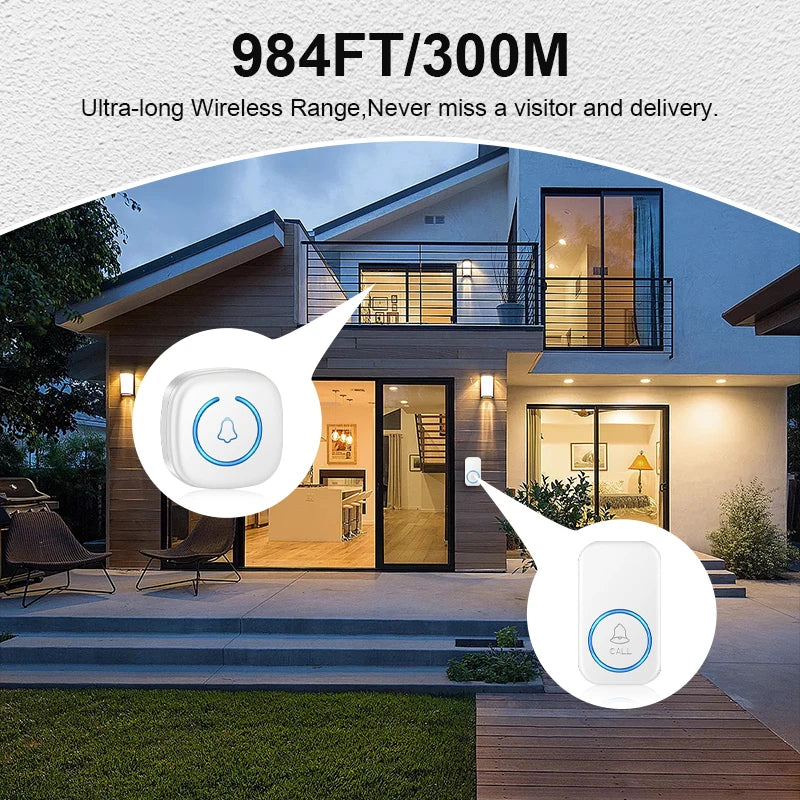 Wireless Doorbell Intelligent Welcome Door Bell 300M/984 FT