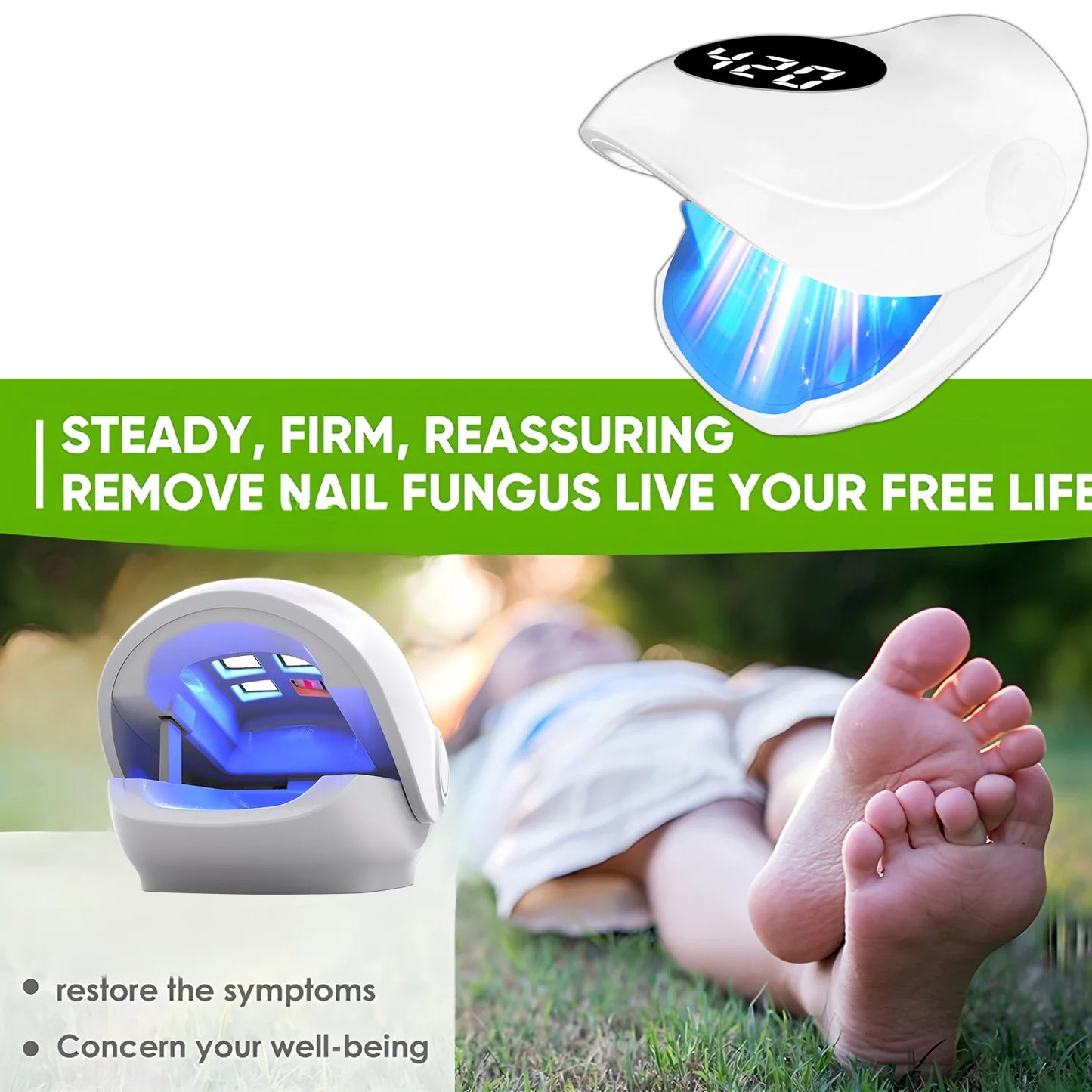 USB Charging Nail Fungus Treatment Device - 940nm Infrared & 500nm Blue Light LED Laser