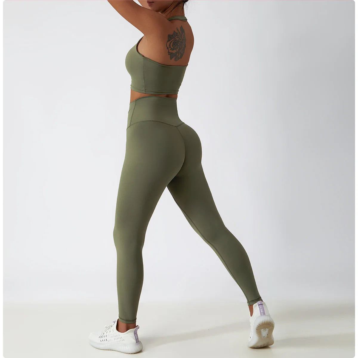 2 PCS Sportswear Women Yoga Set Gym Clothes Athletic Wear Yoga Suits Fitness Set Tracksuits Sports Bra Long Sleeve Gym Leggings