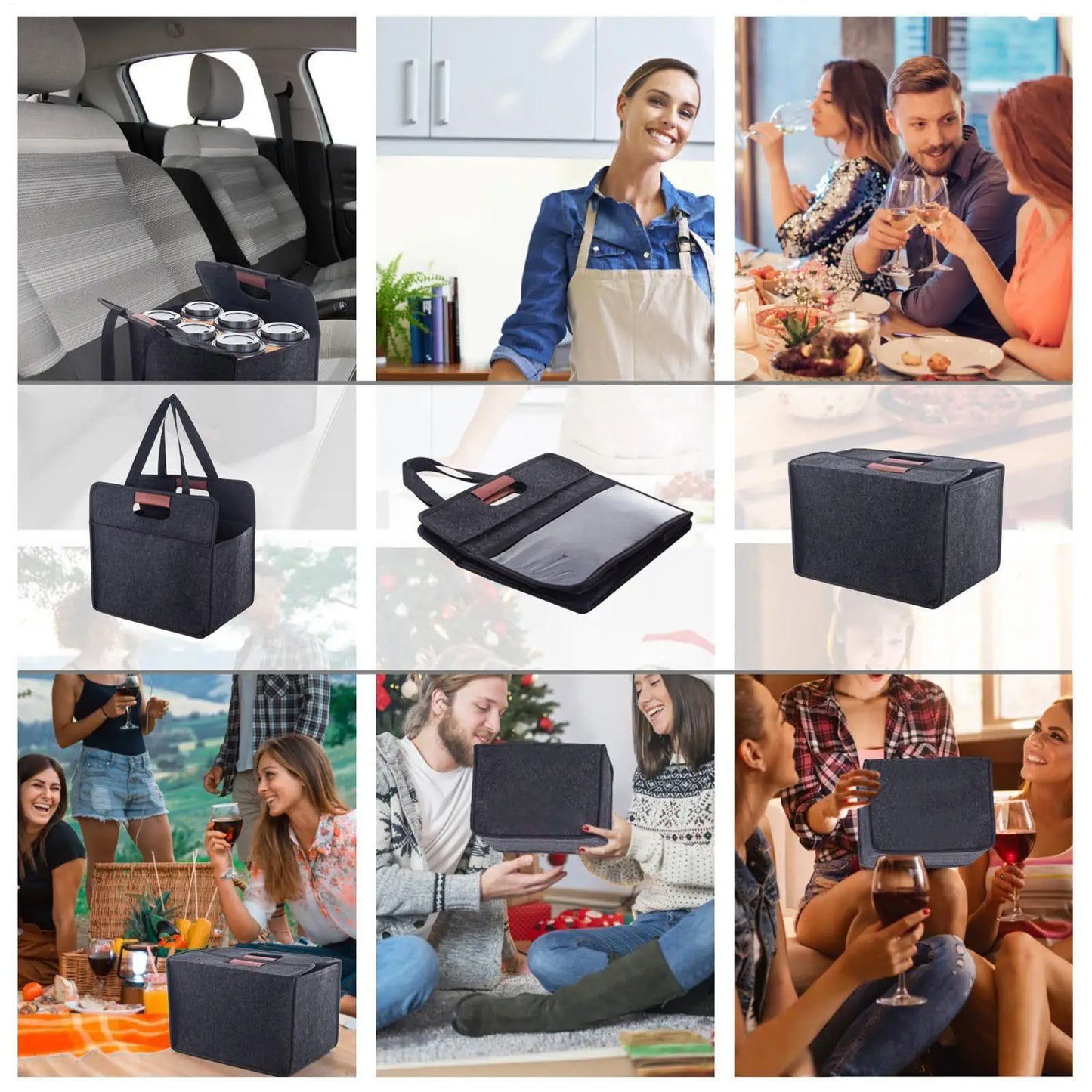 Reusable Drink Cup Carrier, Foldable Tote Bag With Handles for Daily Commute Car Picnic Cruise Party Grocery Outdoor Travel
