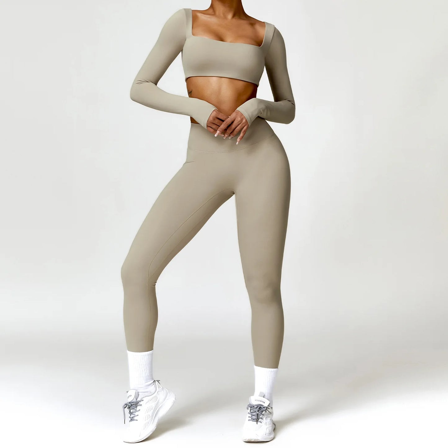 New Long sleeve Shirt Sports Set Women Fitness Tights Yoga Set Crop Top Running High Waist Gym Set Womens Outfits Yoga Clothing