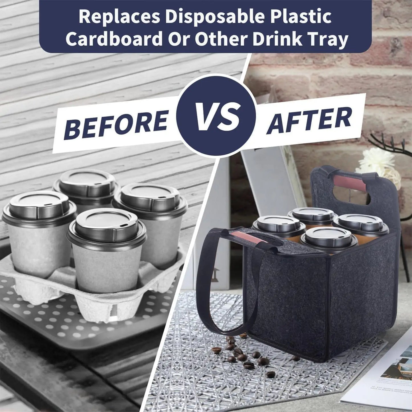 Reusable Drink Cup Carrier, Foldable Tote Bag With Handles for Daily Commute Car Picnic Cruise Party Grocery Outdoor Travel