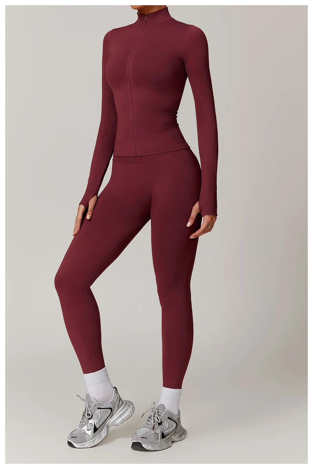 Women's Yoga Set 2025 New Solid Color High Waist Hip Lifting Pants Sports Zipper Long Sleeve Coat Top Jacket Yoga Clothing