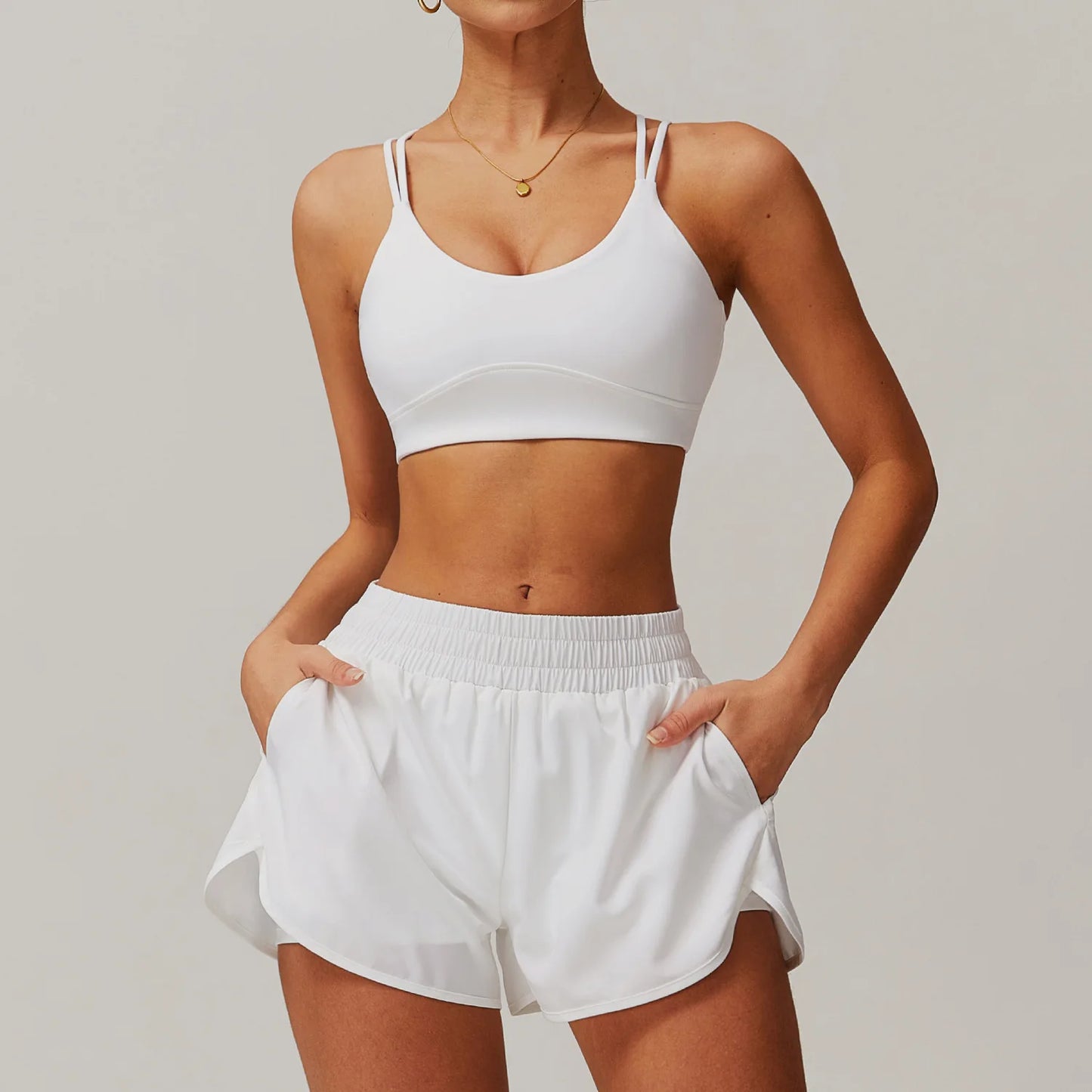 Naked Feeling Yoga Set Women Gym Workout Clothes Padded Sports Bra Outdoor Fitness