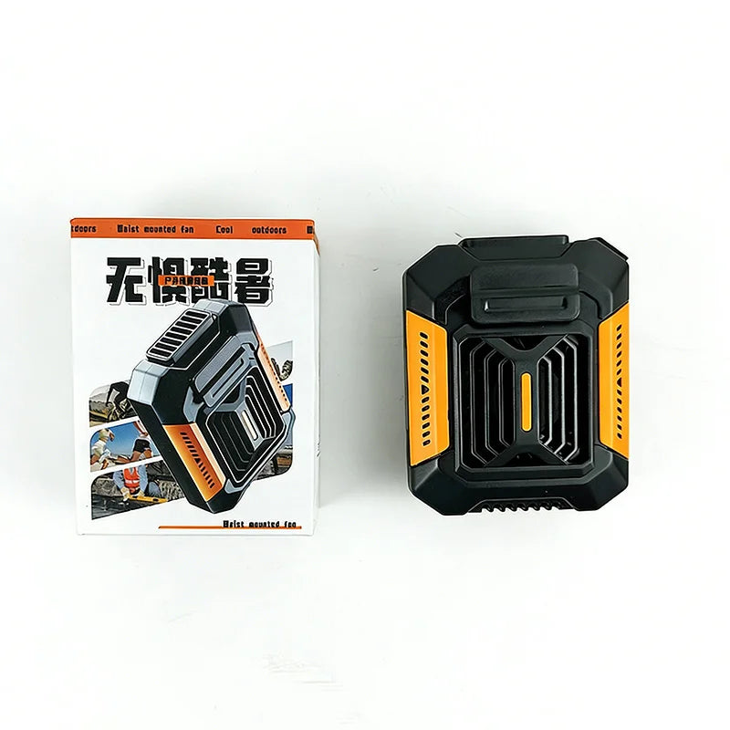 Portable waistband fan, mini USB rechargeable plastic fan with LED lighting, wireless, 3-speed, for outdoor exercise.