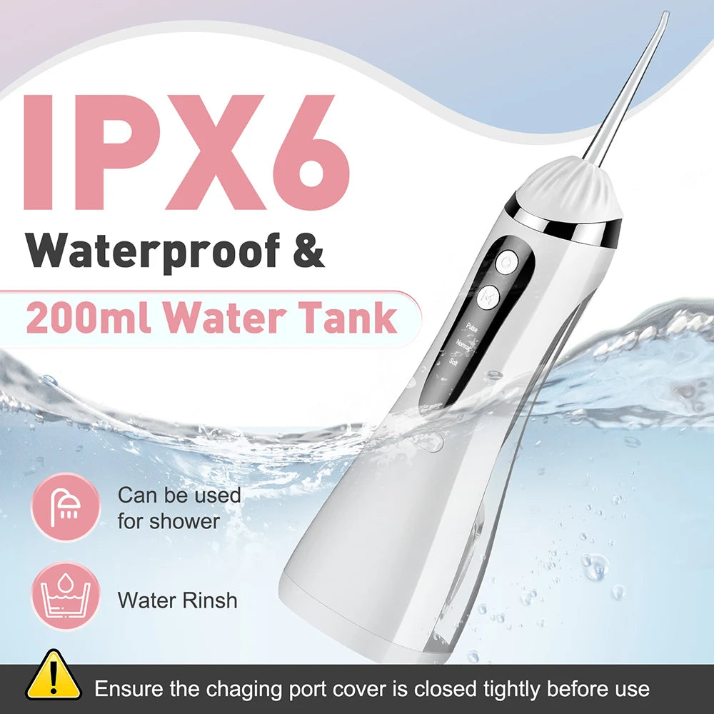 Cordless Oral Irrigator Portable 3 Cleaning Modes Waterproof  Dental Cleaner with 4 Nozzles for Gum Cleaning Dental Floss Device