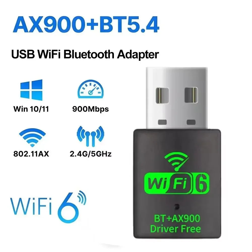 Wifi 6 Mini USB Dongle Network Card BT 5.4 Receiver Dongle AX900 For Win 10/11 PC Dual Band 2.4G/5Ghz
