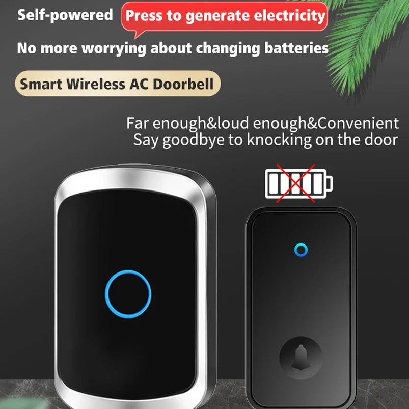 Self-Powered Wireless Doorbell – Waterproof Design, No Battery Needed, 150M Range, Smart Home Compatible