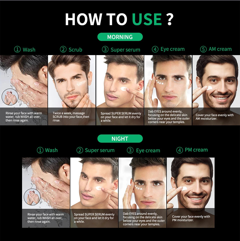 Skin Care Set for Men Essential Routine Daily Face Wash Facial Scrub Moisturizer SPF Night Cream Hydrated Skin Gifts For Men Ski