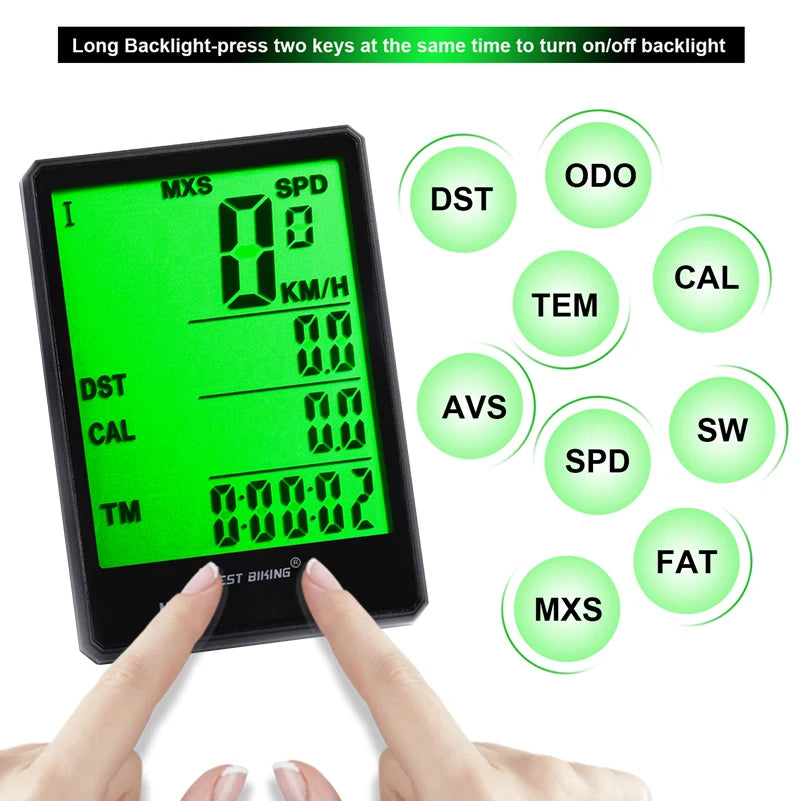WEST BIKING Bike Compuer Stopwatch IPX6 Waterproof 2.8In Cycling Speedometer Wireless Multifuction 2 Backlight Modes Odometer