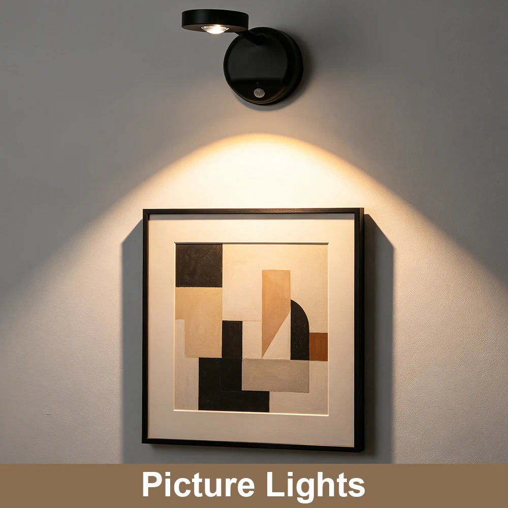 KFV Wireless Wall Light Rechargeable Poster Light Intelligent Human Sensing Dimmable Led RGB Spotlight Lighting Pictures Light