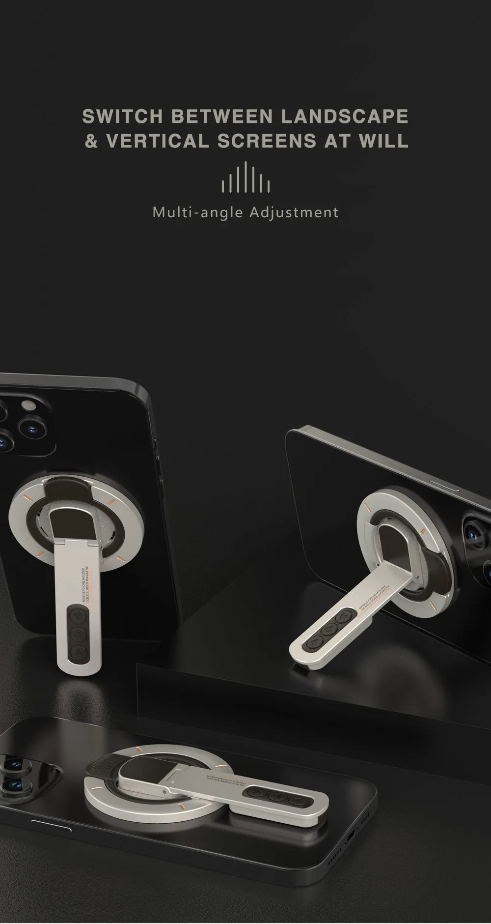 3-in-1 Magnetic Finger Ring Holder Rotate Double-Sided Magnetic Phone Stand for iPhone 17 16 15 14 13 12 MagSafe