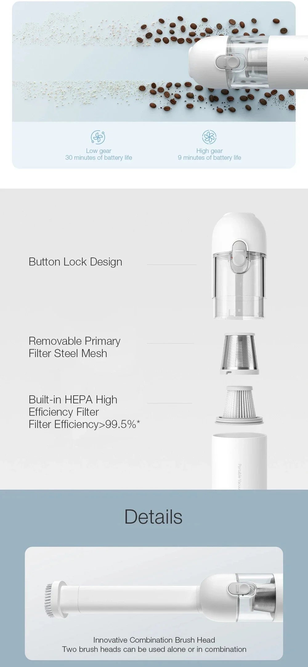 Mijia Cordless Vacuum Cleaner Portable Compact Dust Catcher Rechargeable For Car Computer Sofa Gap Cleaning