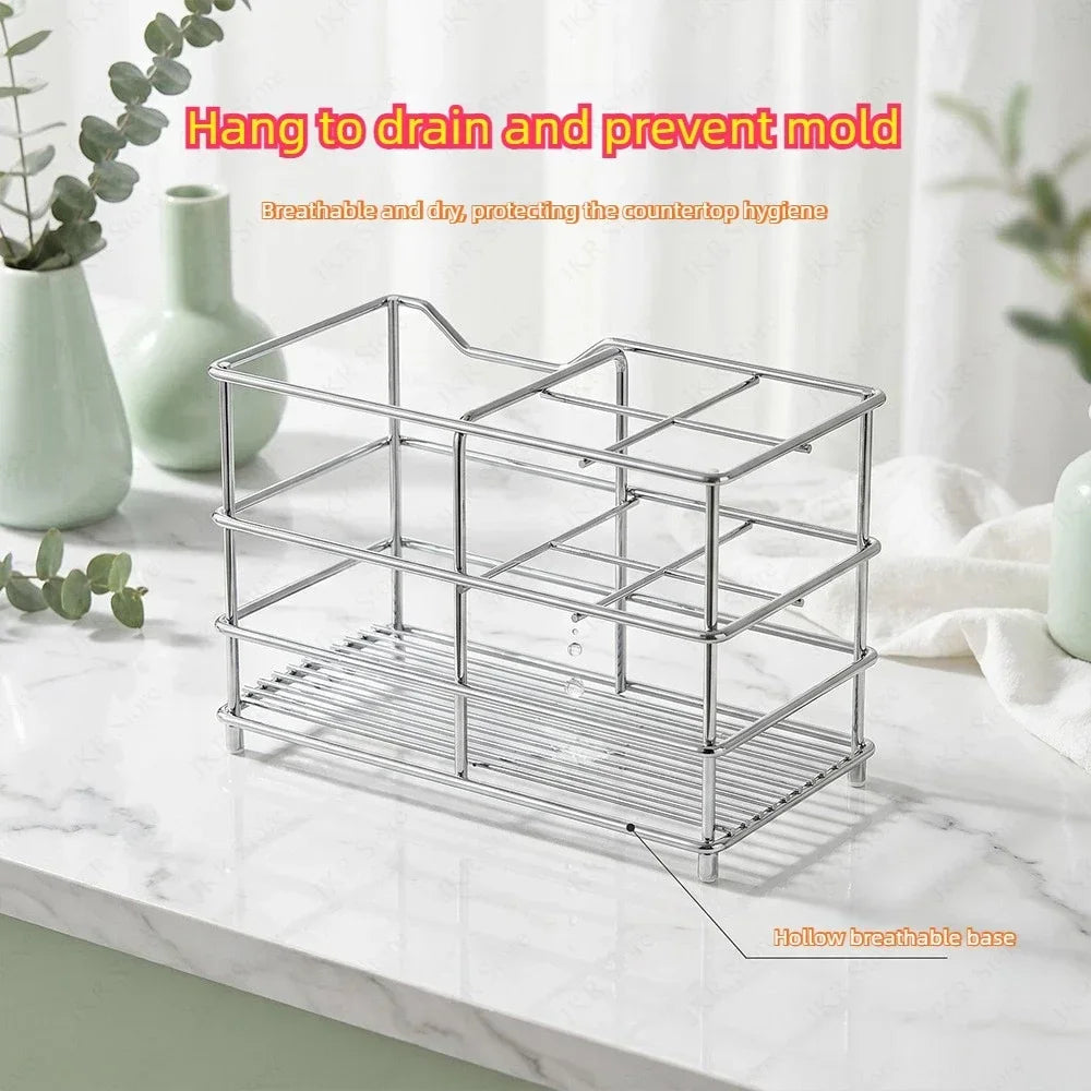 Bathroom Countertop Toothbrush Storage Rack Stainless Steel Organizer for Toothpaste Cups Razors and Daily Essentials