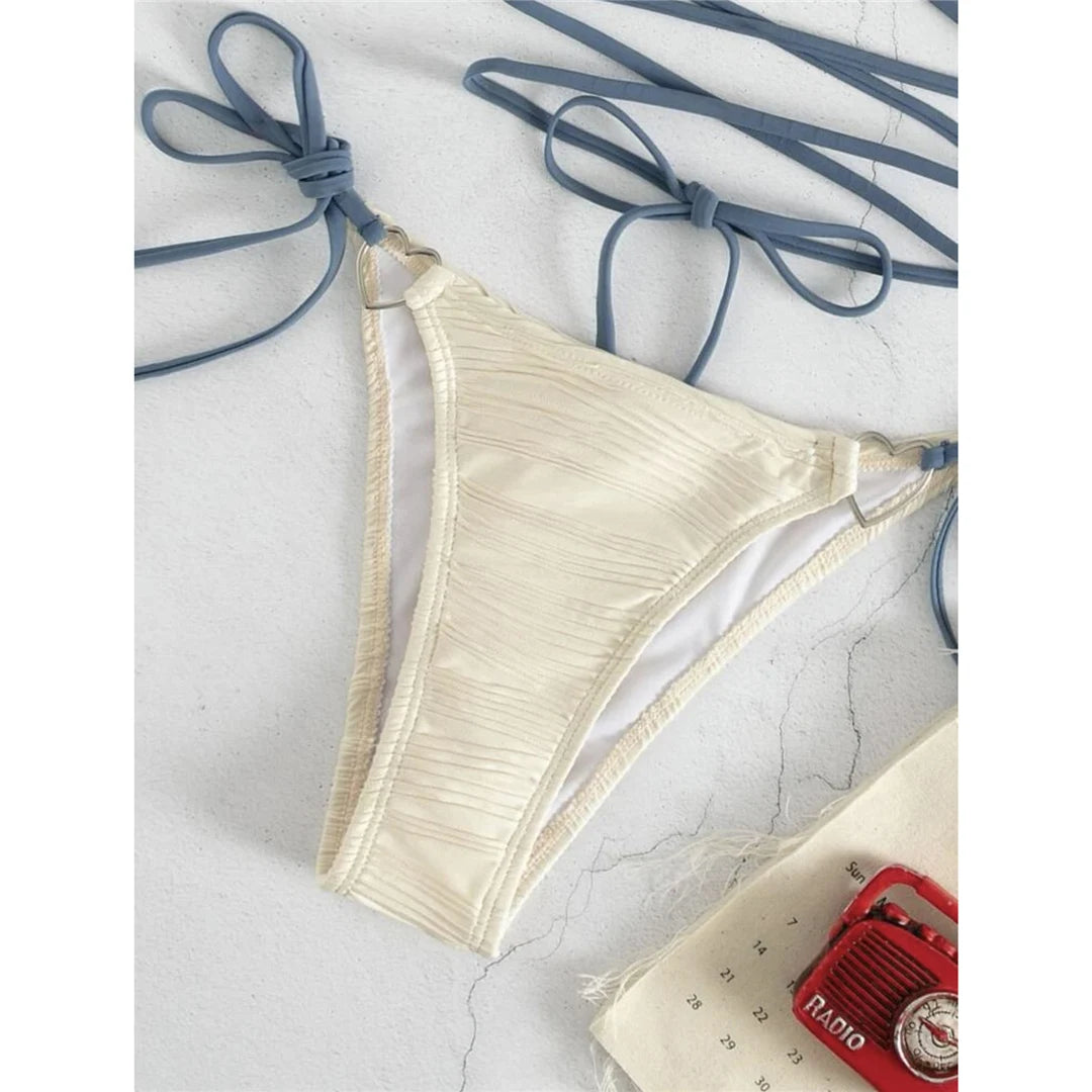New Wrap Around Halter Wrinkled Bikini Women Swimwear Female Swimsuit Two-pieces Bikini set Bather Bathing Suit Swim Lady V4081