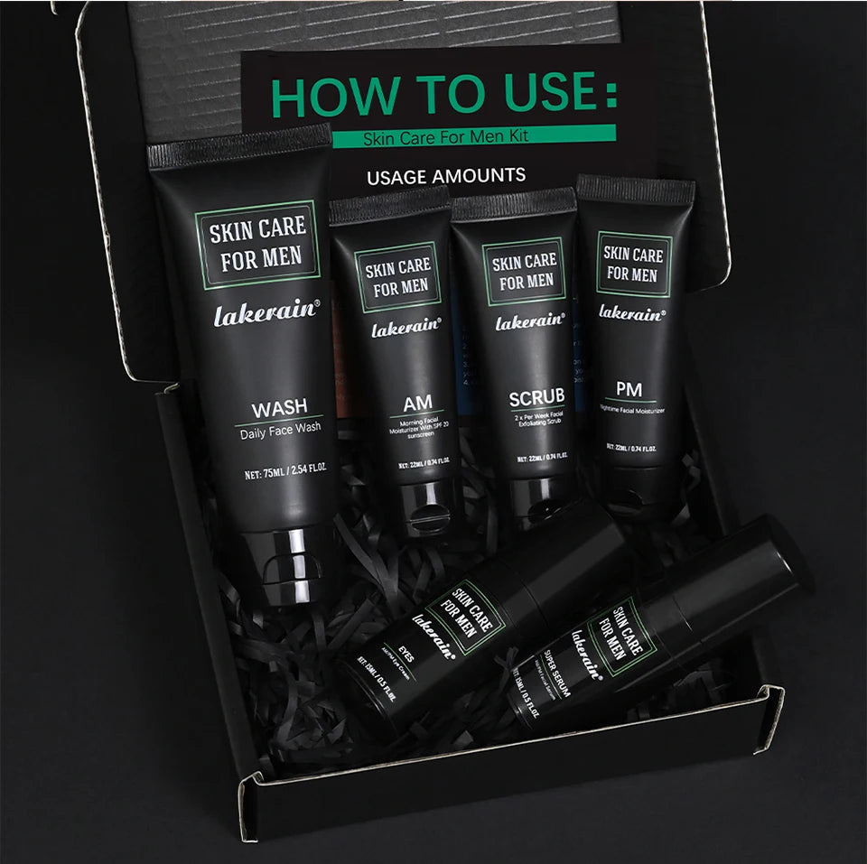 Skin Care Set for Men Essential Routine Daily Face Wash Facial Scrub Moisturizer SPF Night Cream Hydrated Skin Gifts For Men Ski