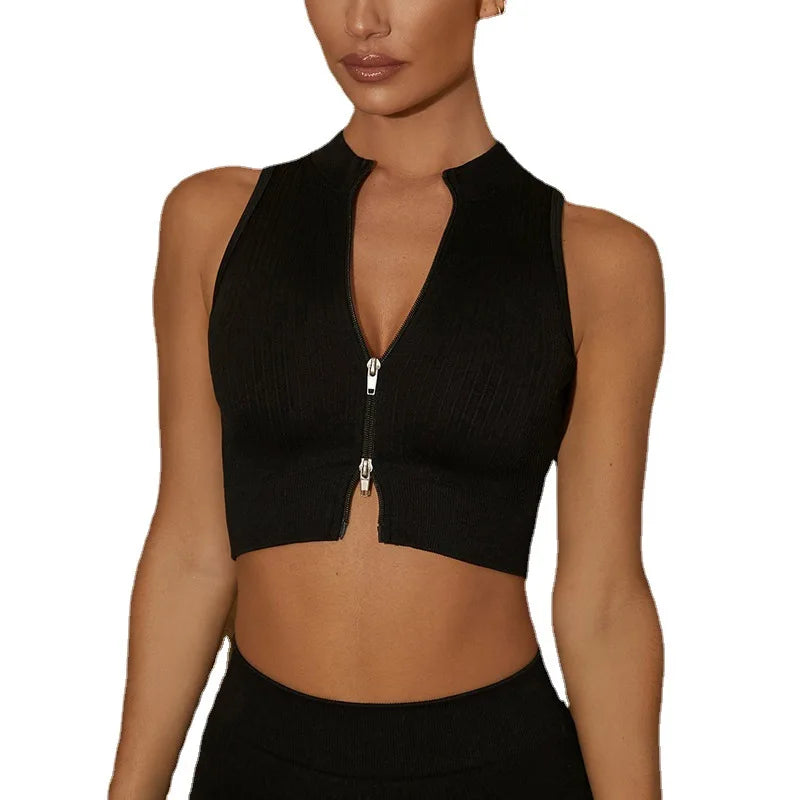 Seamless Knitted Yoga 6-Piece Set - Zipper Vest High-Waist Butt-Lifting Pants Outdoor Long Sleeve Fitness Outfit