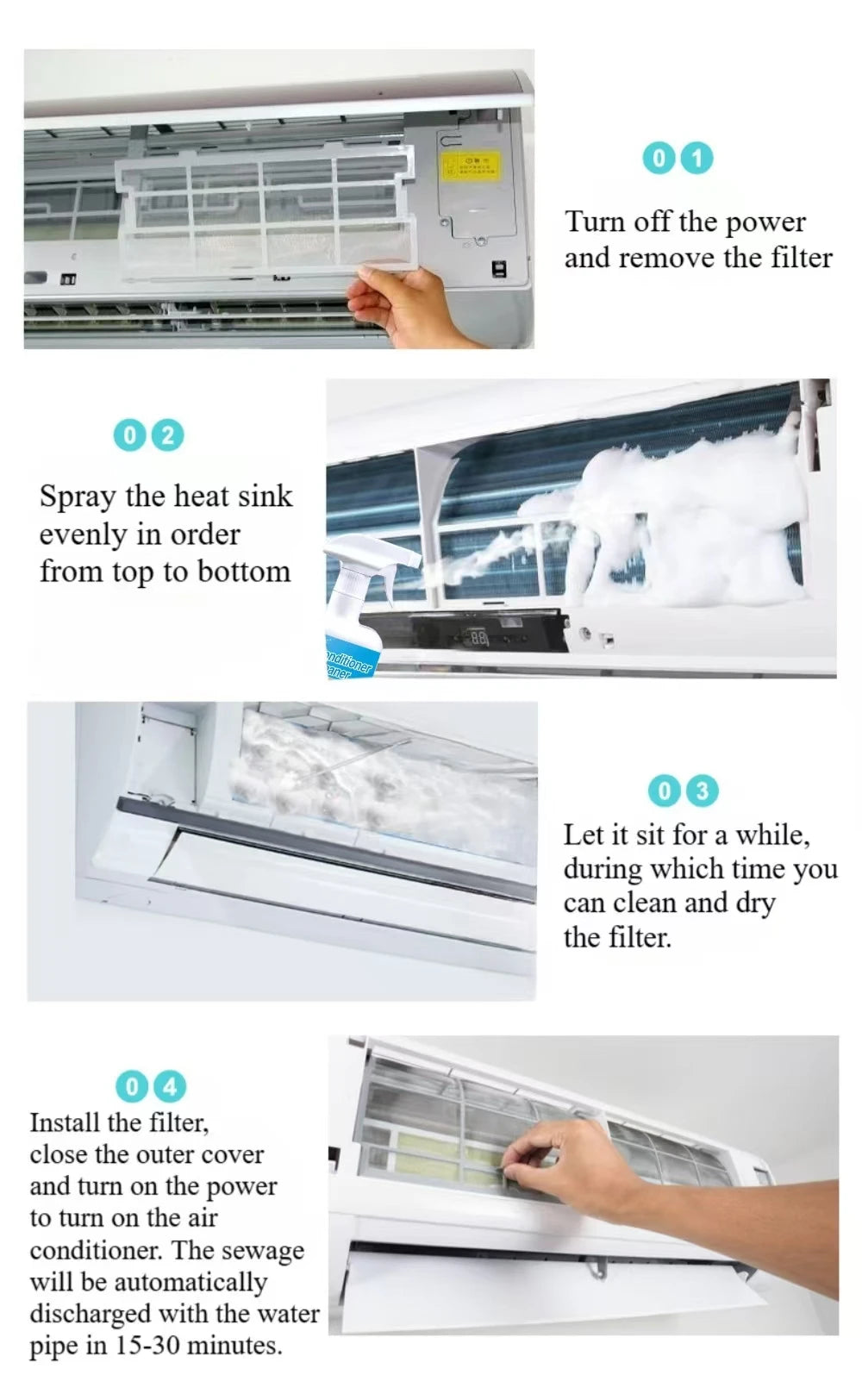 Air Conditioner Cleaning Spray Deeply Cleans Internal Dust Removes Odors Washing Deodorizer No Disassembly Washing