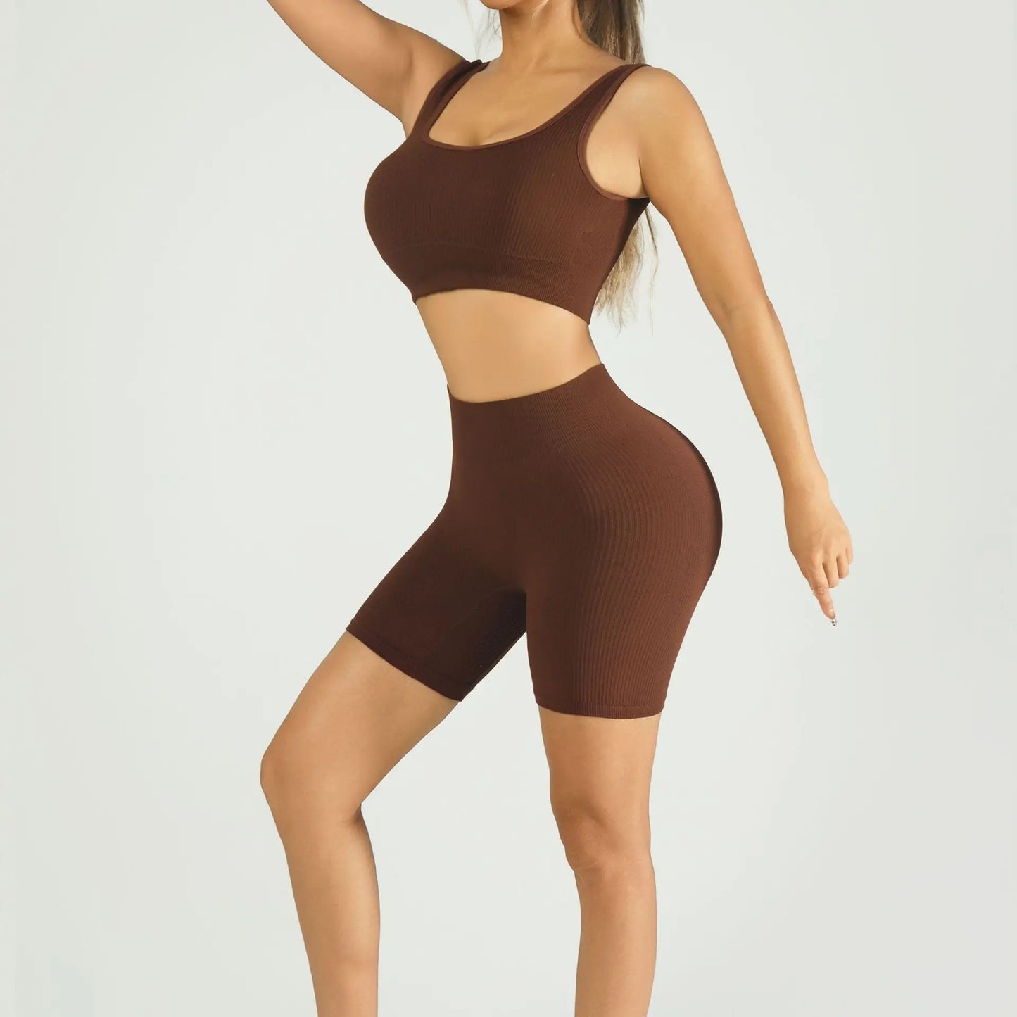 Women Seamless Yoga Set High Waist Biker Shorts Sports Bra Workout Outfit Summer