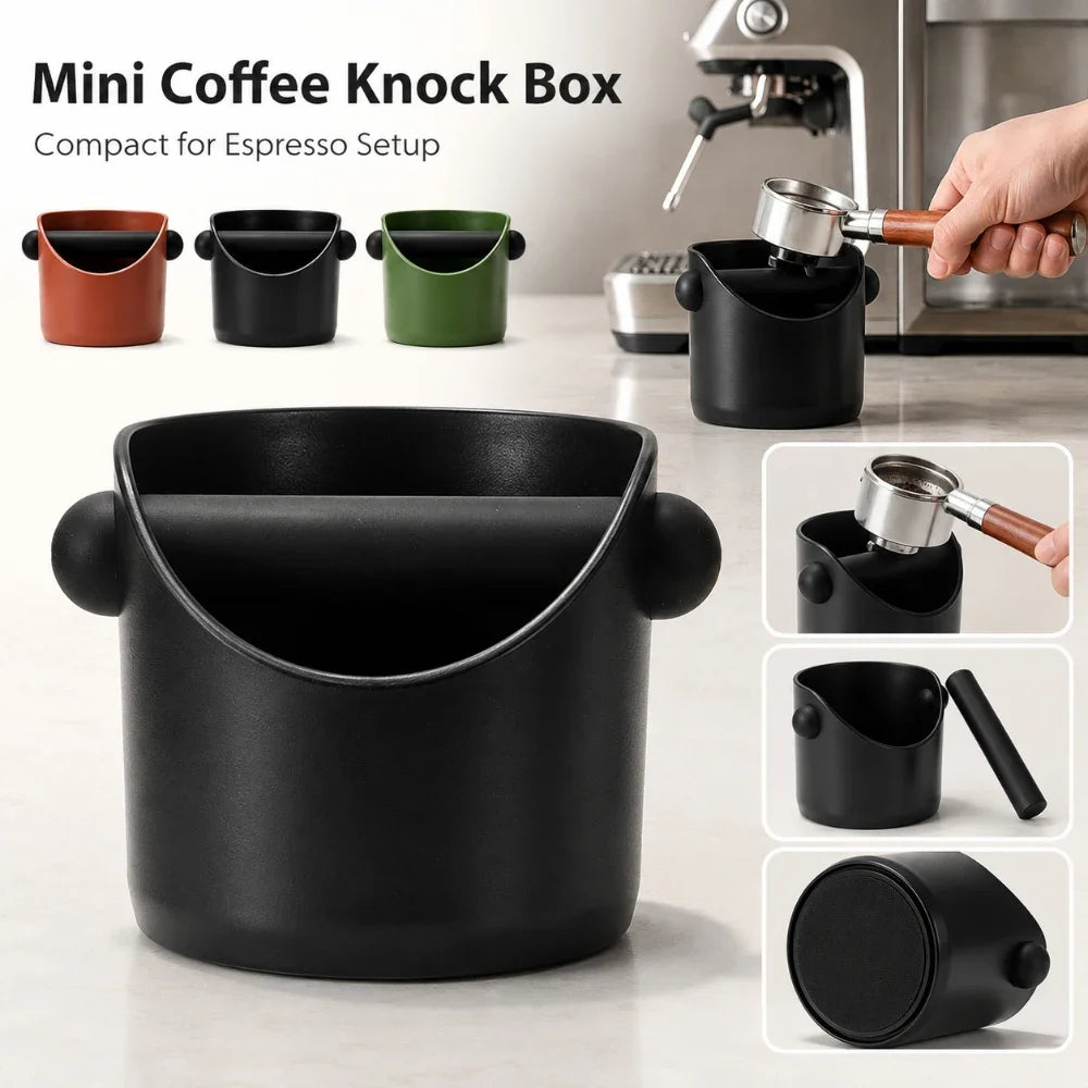 Compact Espresso Knock Box Mini ABS Coffee Grounds Container with Knock Bar for Portafilter Home Coffee Station Countertop Bin